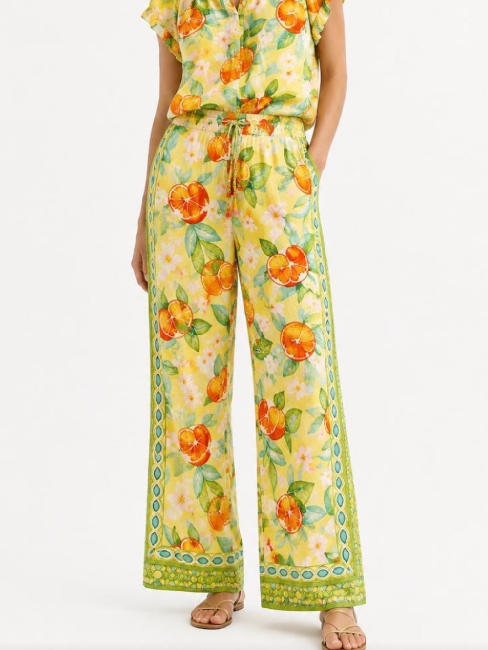 C&C California Yellow Citrus Print Wide-Leg Capris
